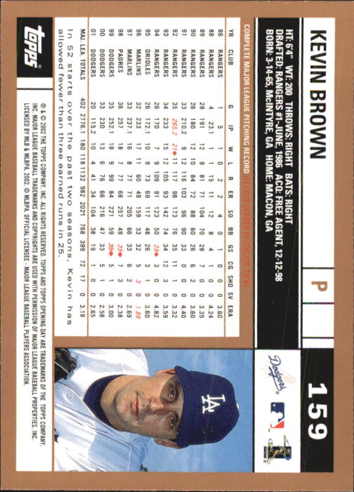 2002 Topps Opening Day #159 Kevin Brown back image
