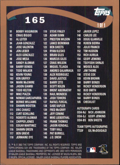 A7543- 2002 Topps Opening Tag Baseball Karten 1-165 -du Pick- 15 + Free US - Bild 330 von 330