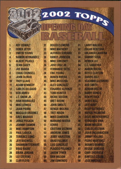 A7543- 2002 Topps Opening Tag Baseball Karten 1-165 -du Pick- 15 + Free US - Bild 329 von 330