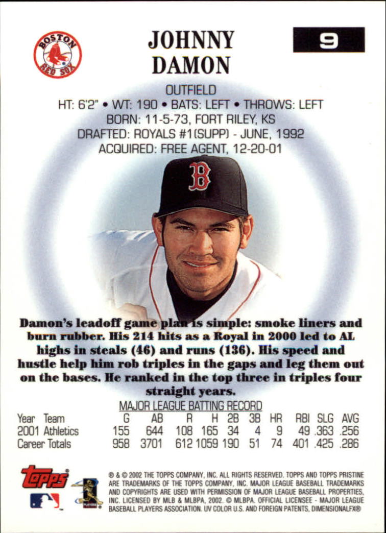 2002 Topps Pristine #9 Johnny Damon Sox back image