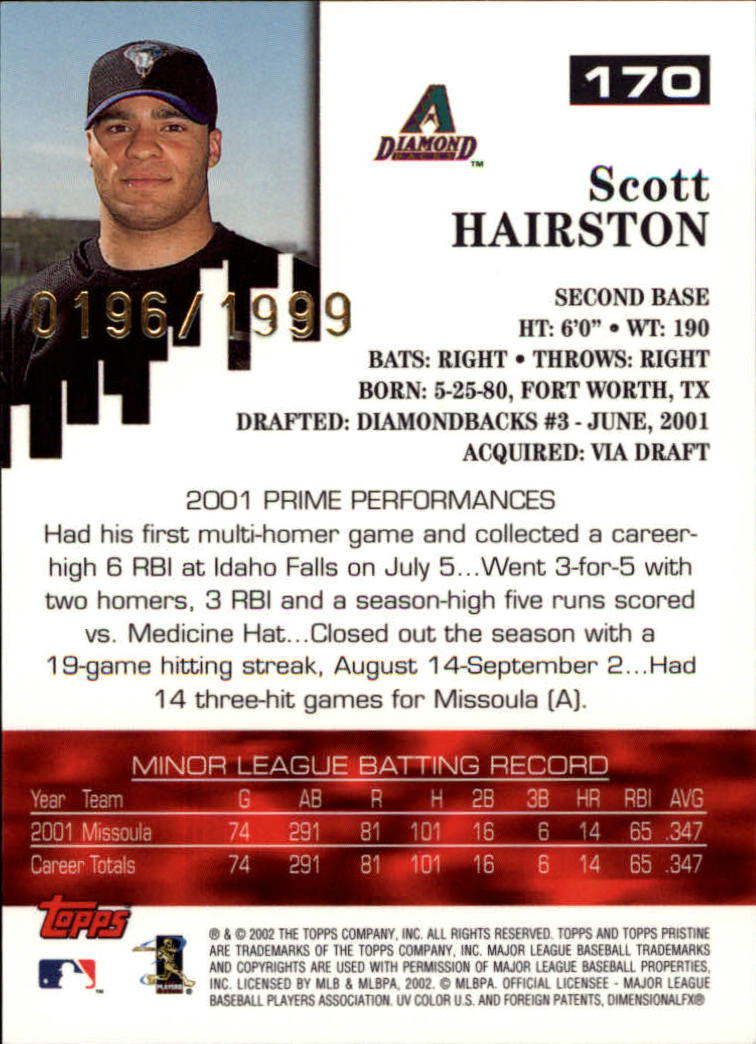 2002 Topps Pristine #170 Scott Hairston U back image
