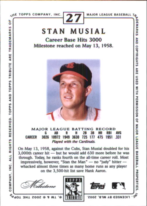 2002 Topps Tribute #27 Stan Musial back image