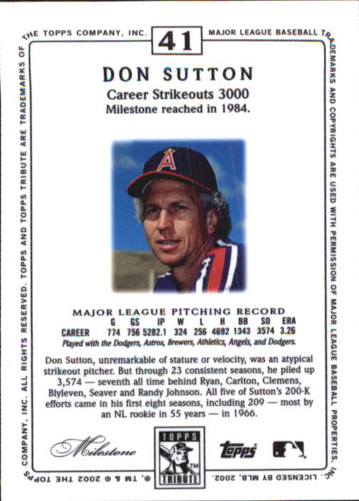 2002 Topps Tribute #41 Don Sutton back image