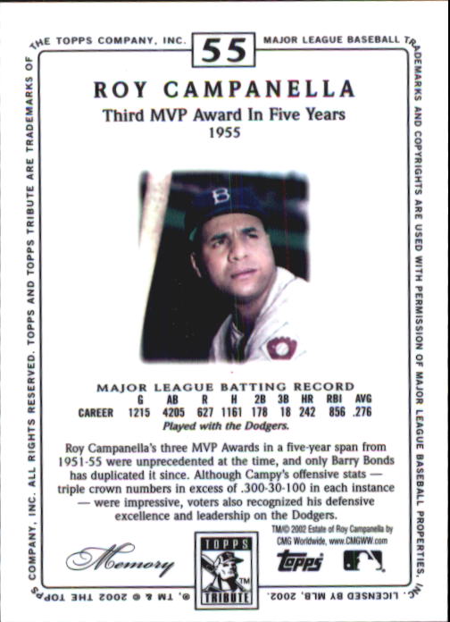2002 Topps Tribute #55 Roy Campanella back image