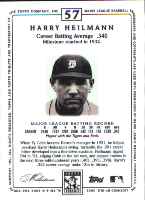 2002 Topps Tribute #57 Harry Heilmann back image