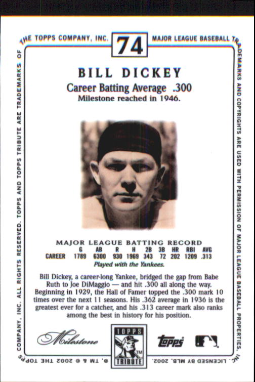 2002 Topps Tribute #74 Bill Dickey back image