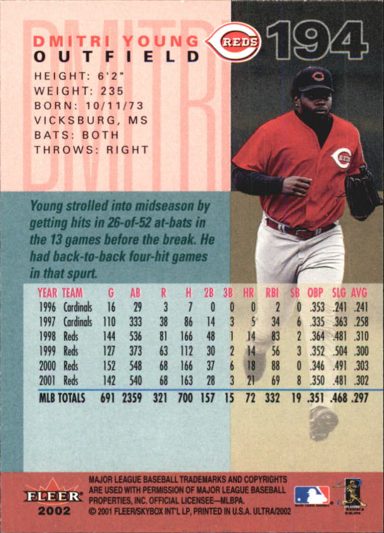 2002 Ultra #194 Dmitri Young back image