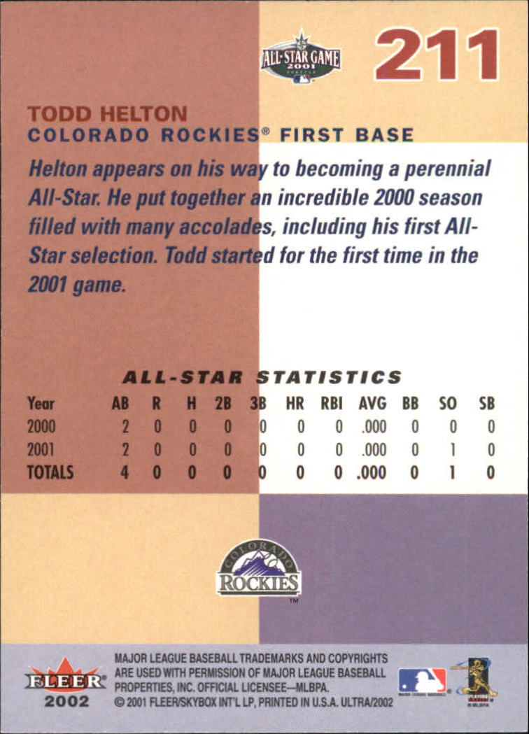 2002 Ultra #211 Todd Helton AS back image
