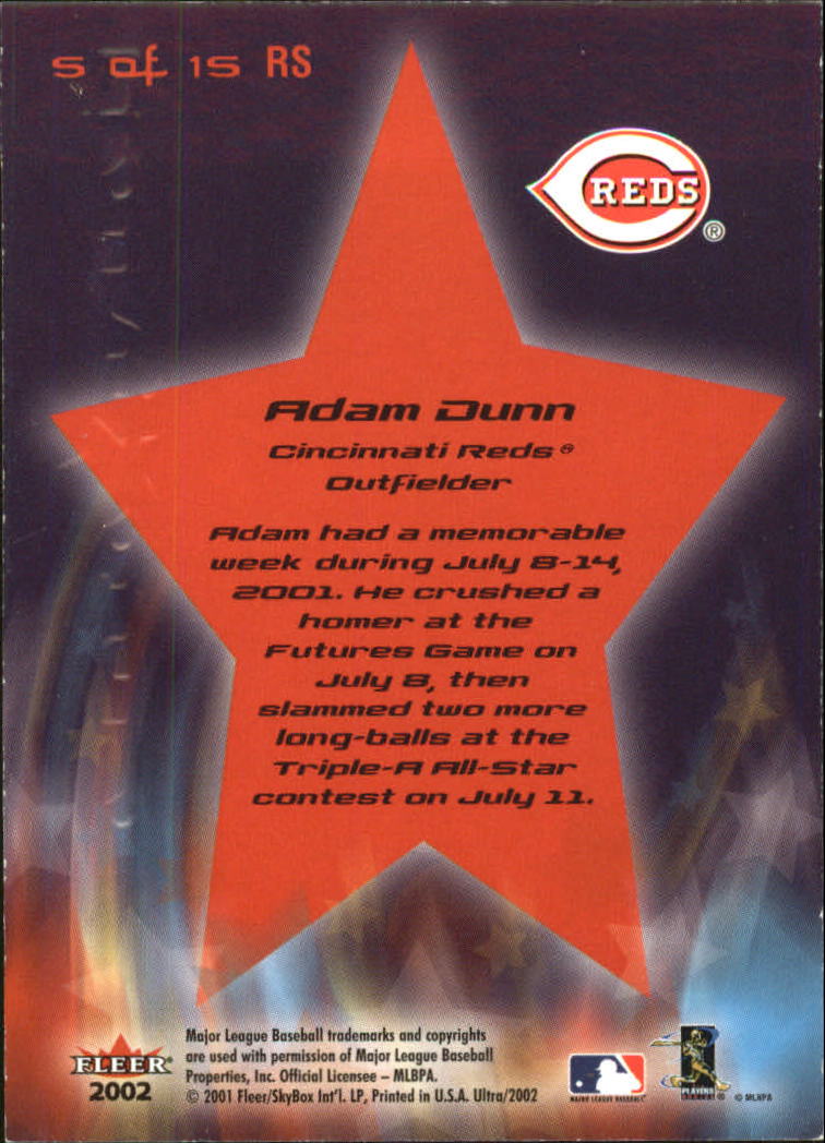 2002 Ultra Rising Stars #5 Adam Dunn back image