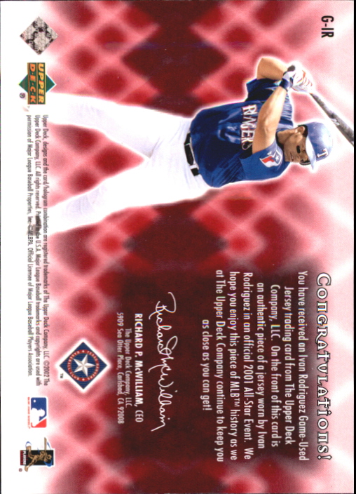 2002 Upper Deck Game Worn Gems #GIR Ivan Rodriguez back image