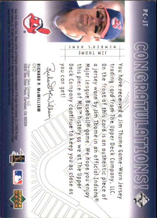 2002 Upper Deck Ballpark Idols Player's Club Jerseys #JT Jim Thome back image