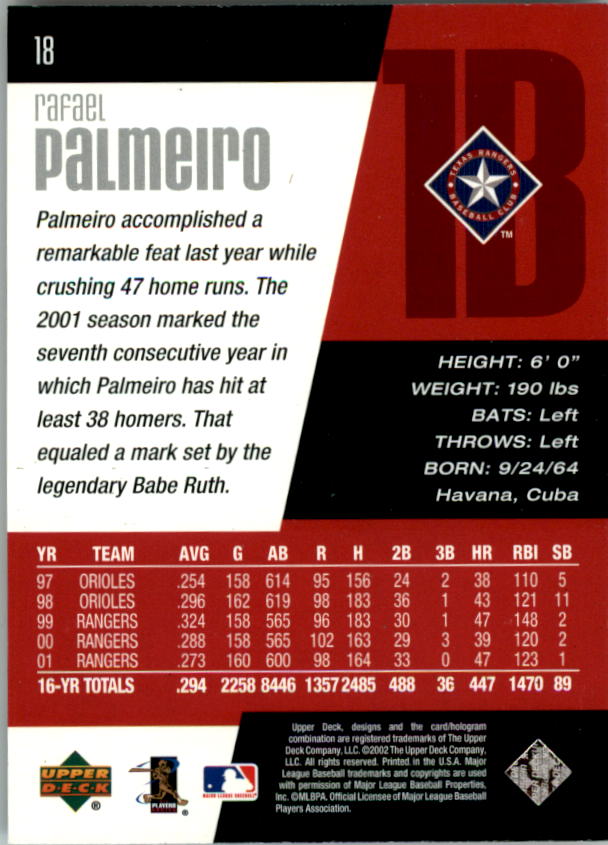 2002 Upper Deck Diamond Connection #18 Rafael Palmeiro back image