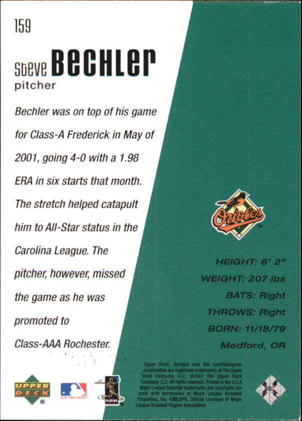 2002 Upper Deck Diamond Connection #159 Steve Bechler DC RC back image