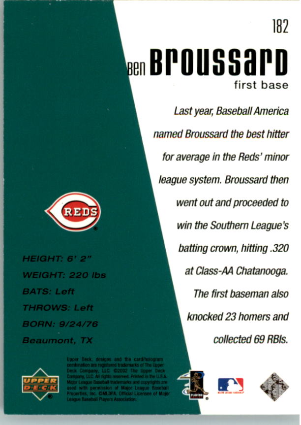 2002 Upper Deck Diamond Connection #182 Ben Broussard DC back image