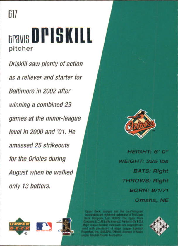 2002 Upper Deck Diamond Connection #617 Travis Driskill DC RC back image