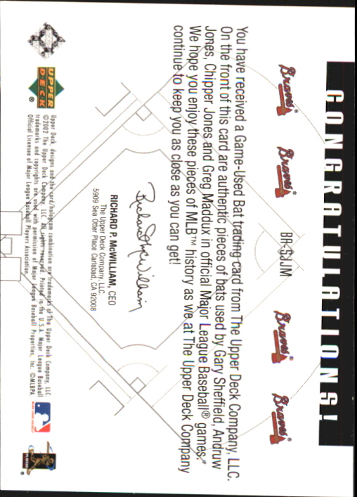 2002 Upper Deck Diamond Connection Bat Around Quads #SJJM Gary Sheffield/Andruw Jones/Chipper Jones/Greg Maddux back image