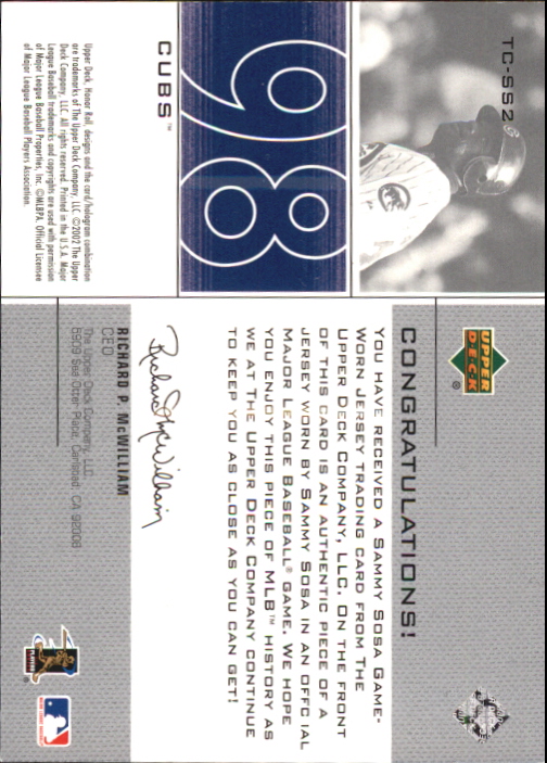 Sammy Sosa 2002 Upper Deck Game-Used Jersey Card
