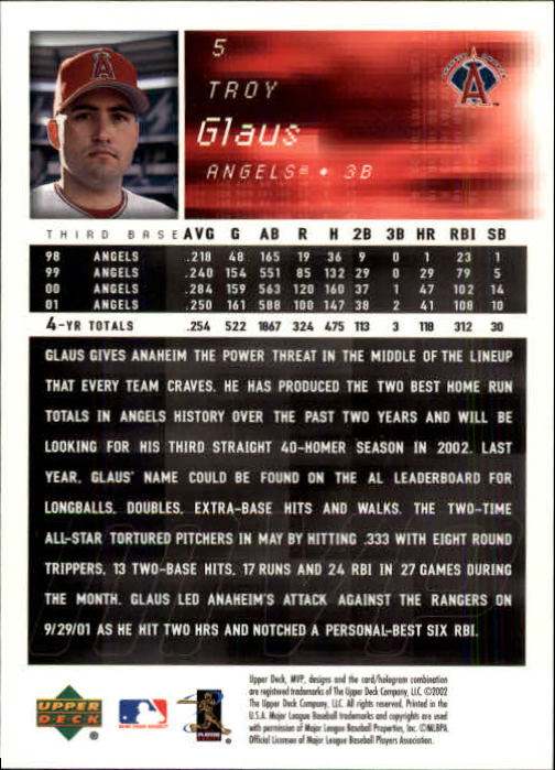 2002 Upper Deck MVP #5 Troy Glaus back image