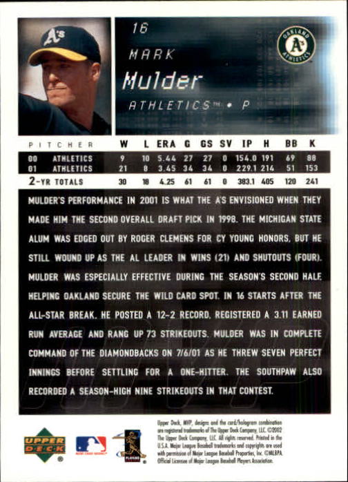 2002 Upper Deck MVP #16 Mark Mulder back image