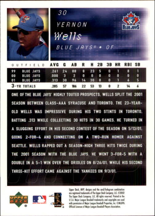 2002 Upper Deck MVP #30 Vernon Wells back image