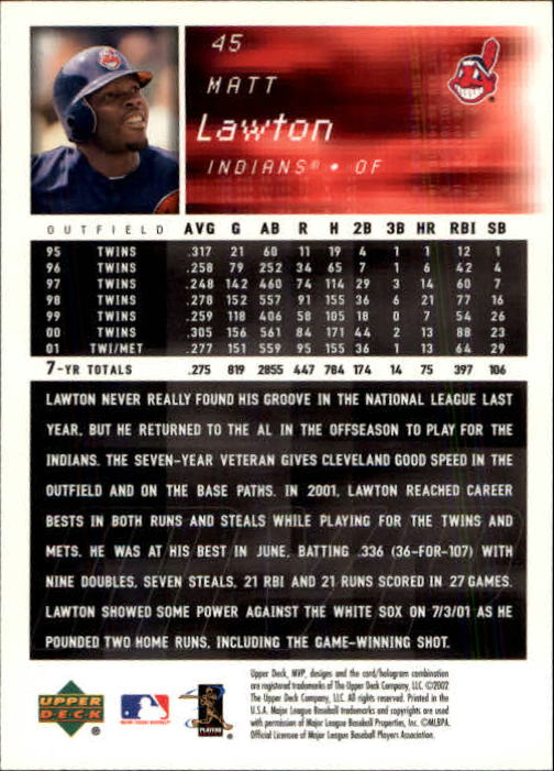 2002 Upper Deck MVP #45 Matt Lawton back image