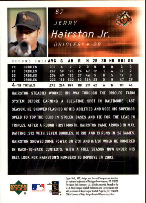2002 Upper Deck MVP #67 Jerry Hairston Jr. back image