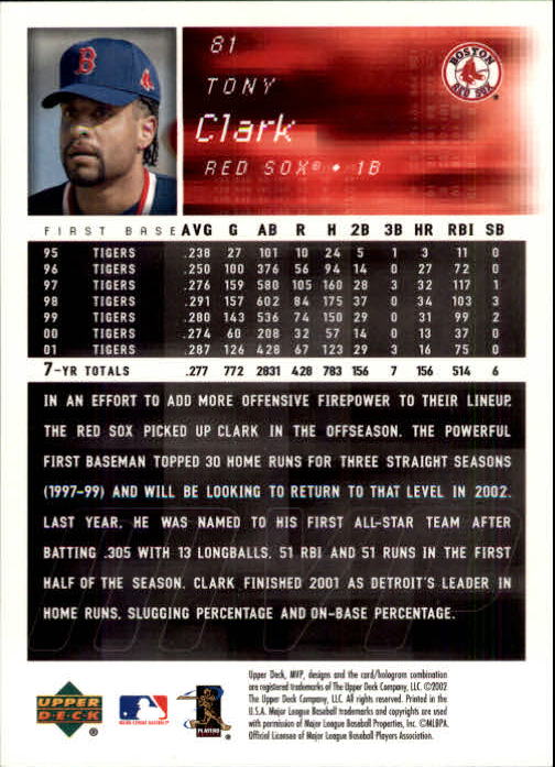 2002 Upper Deck MVP #81 Tony Clark back image
