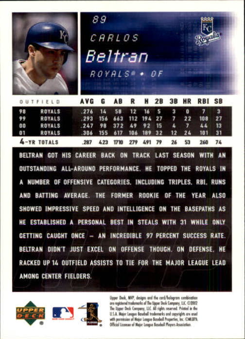 2002 Upper Deck MVP #89 Carlos Beltran back image