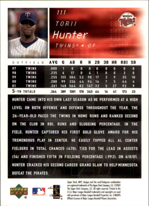 2002 Upper Deck MVP #111 Torii Hunter back image
