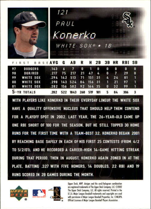 2002 Upper Deck MVP #121 Paul Konerko back image