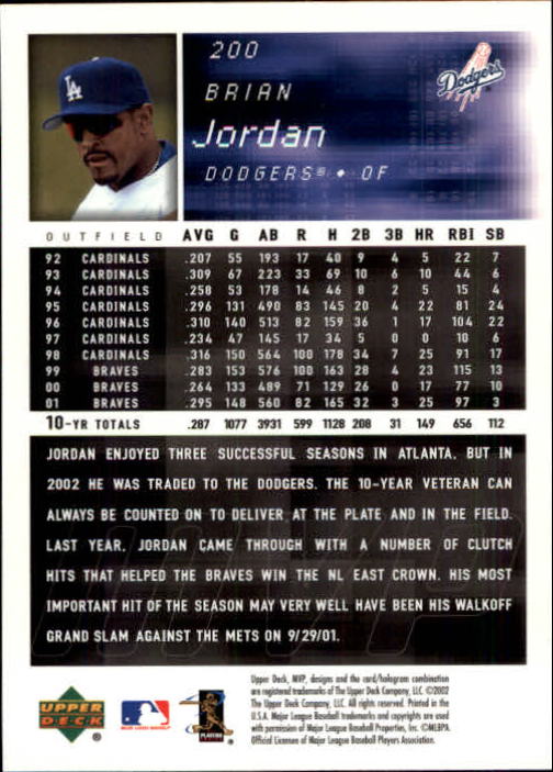 2002 Upper Deck MVP #200 Brian Jordan back image
