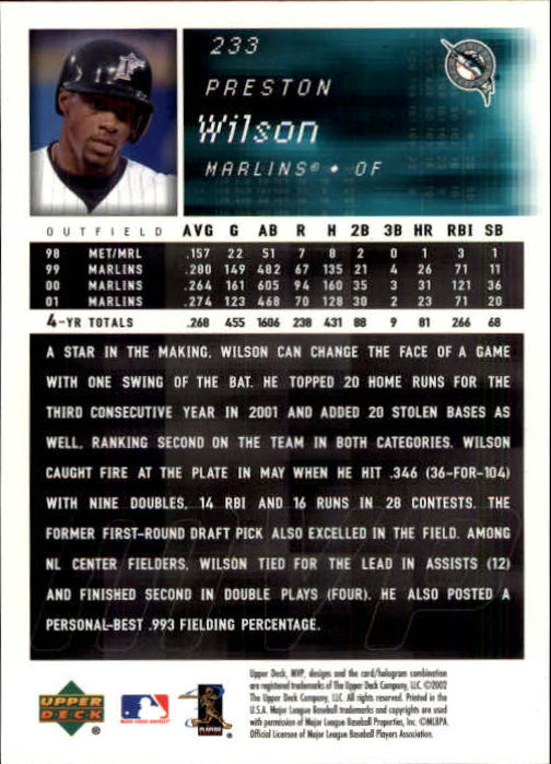 2002 Upper Deck MVP #233 Preston Wilson back image