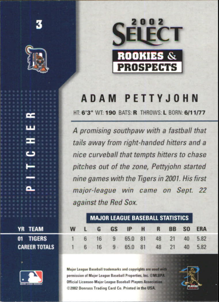 2002 Select Rookies and Prospects #3 Adam Pettyjohn/Black Autograph back image