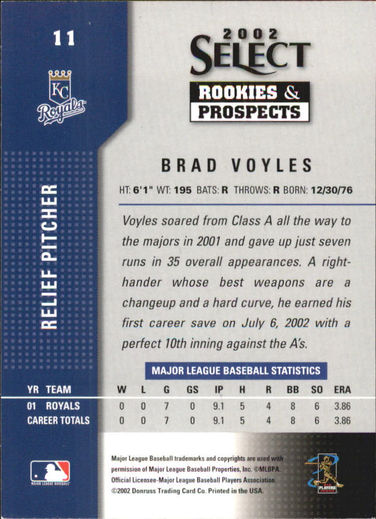 2002 Select Rookies and Prospects #11 Brad Voyles back image