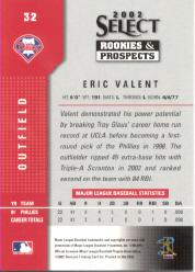 2002 Select Rookies and Prospects #32 Eric Valent back image