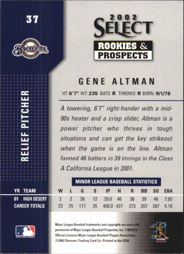 2002 Select Rookies and Prospects #37 Gene Altman back image