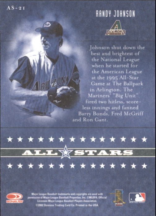 2002 Donruss Originals All-Stars #21 Randy Johnson back image