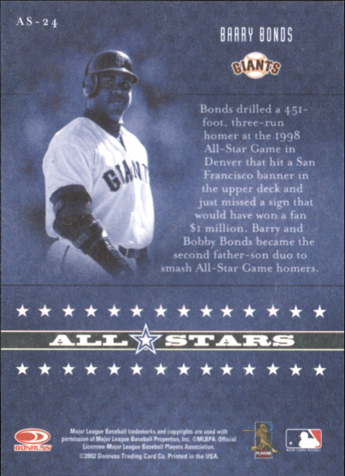 2002 Donruss Originals All-Stars #24 Barry Bonds back image