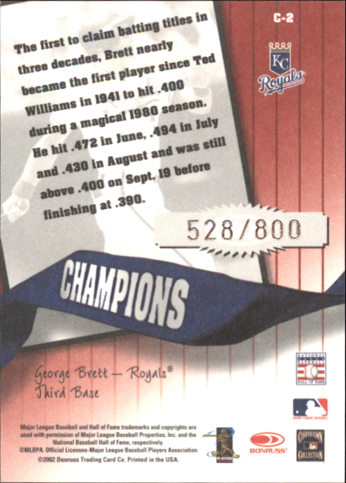 2002 Donruss Originals Champions #2 George Brett back image