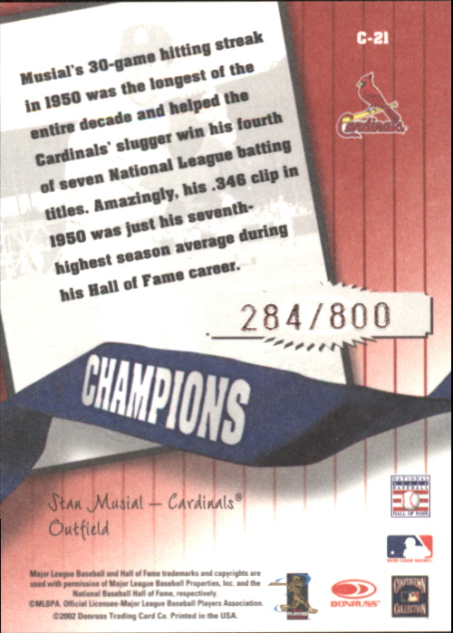 2002 Donruss Originals Champions #21 Stan Musial back image