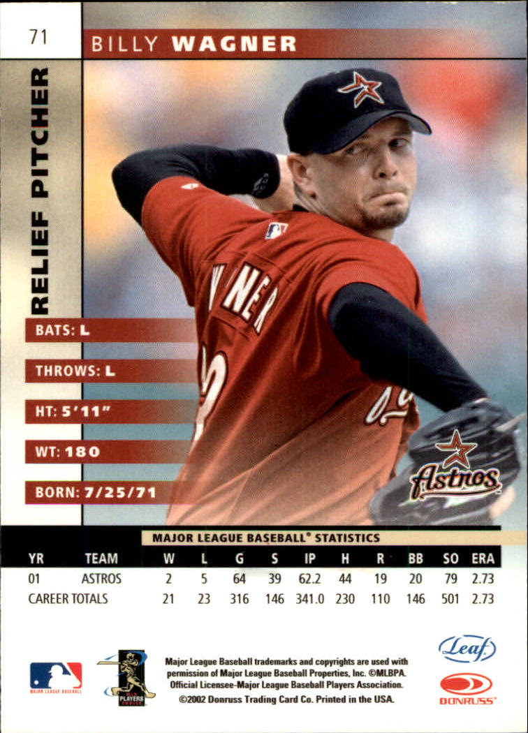 2002 Leaf #71 Billy Wagner back image