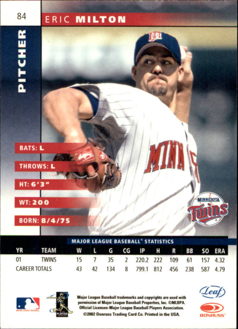 2002 Leaf #84 Eric Milton back image