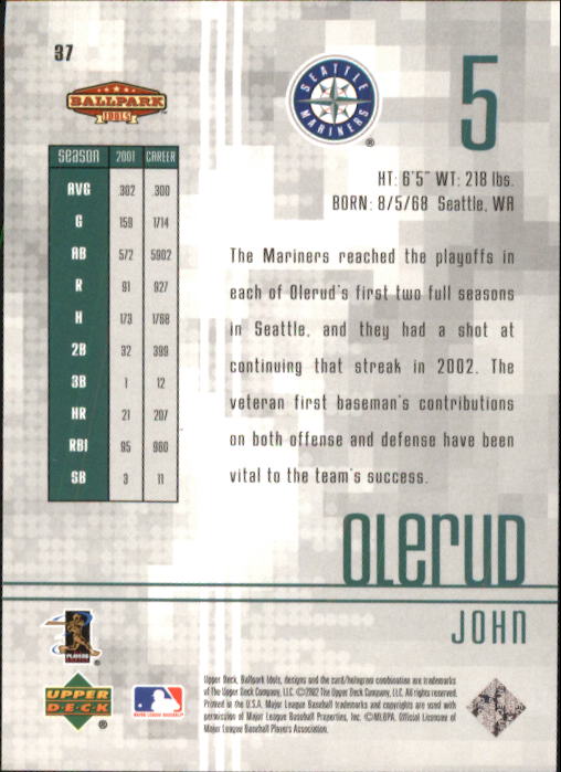 2002 Upper Deck Ballpark Idols #37 John Olerud back image