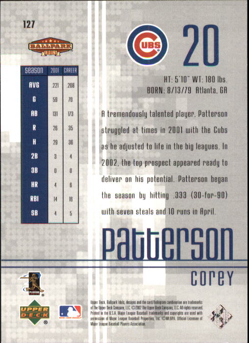 2002 Upper Deck Ballpark Idols #127 Corey Patterson back image