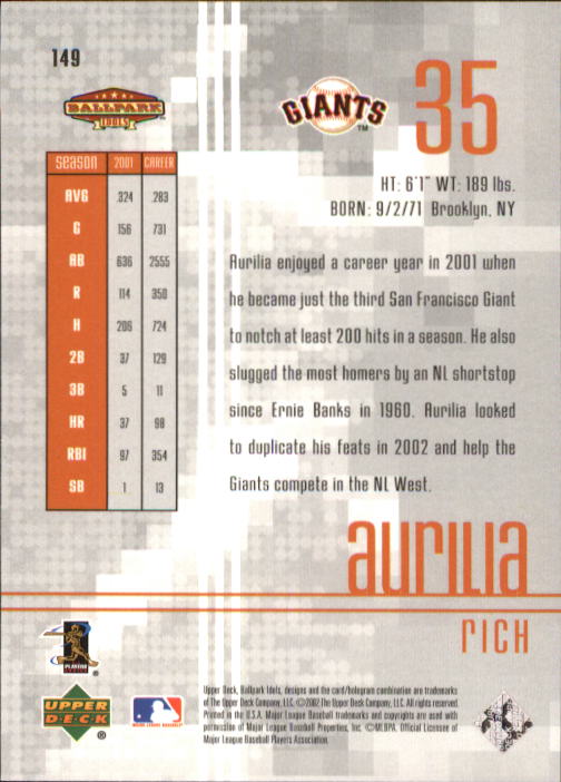 2002 Upper Deck Ballpark Idols #149 Rich Aurilia back image
