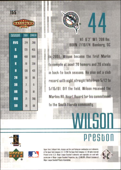 2002 Upper Deck Ballpark Idols #155 Preston Wilson back image