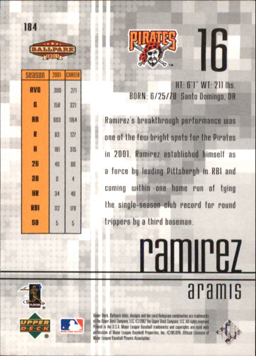 2002 Upper Deck Ballpark Idols #184 Aramis Ramirez back image