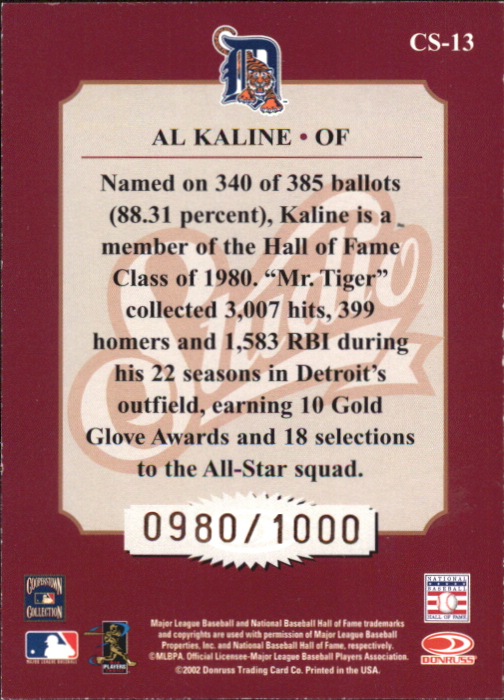 2002 Studio Classic #13 Al Kaline back image