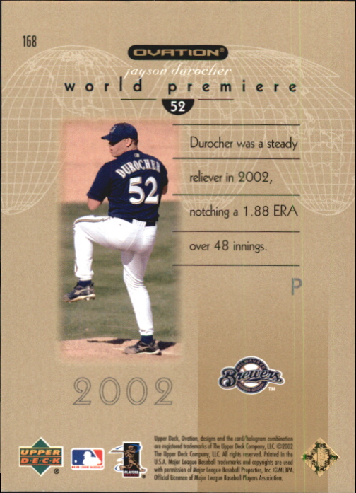 2002 Upper Deck Ovation Standing Ovation #168 Jayson Durocher WP