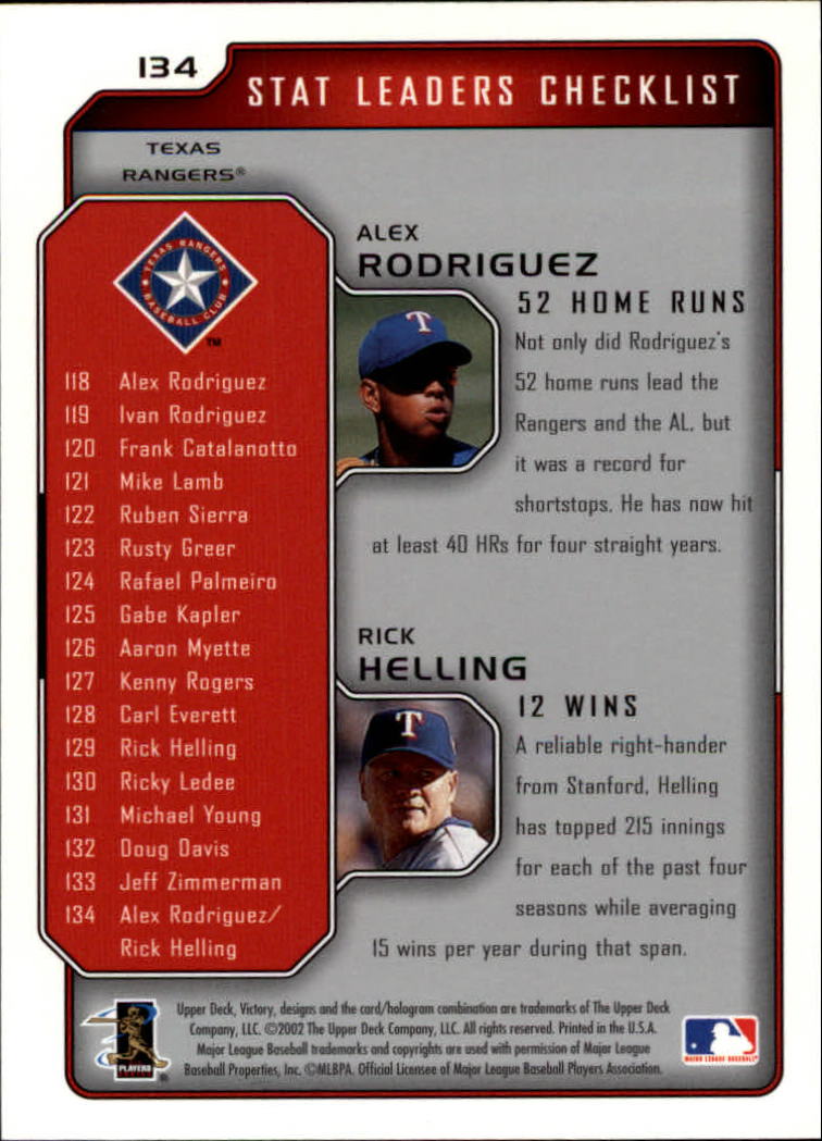 2002 Upper Deck Victory #134 A.Rodriguez/R.Helling back image